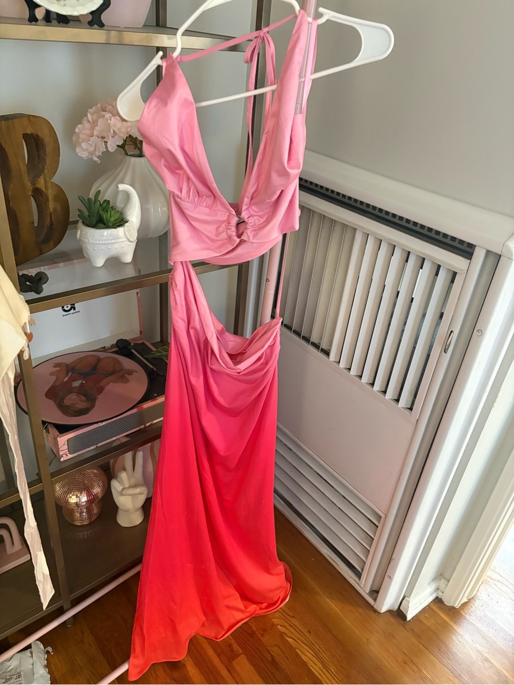 Away Pink to Coral Ombre Backless Maxi Dress
